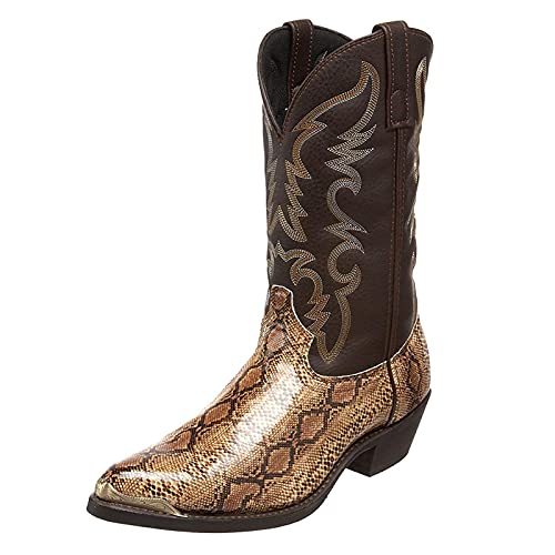 Generisch Herren Cowboy Western Stiefel Durable Komfortable Breite Kalb Schlange Print Square Toe Stiefel Blockabsatz Westernstiefel von Generisch