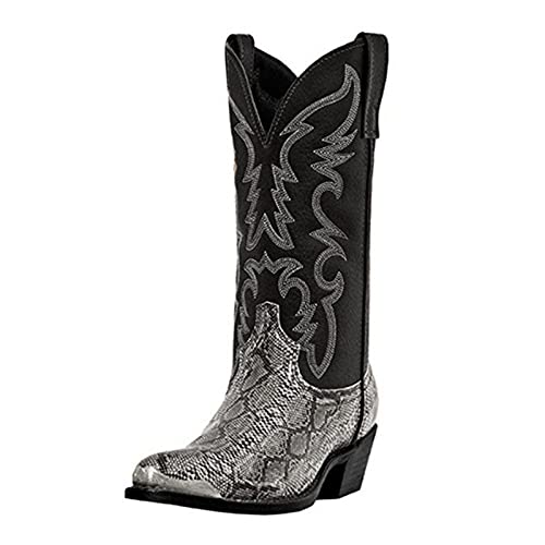 Generisch Herren Cowboy Western Stiefel Durable Komfortable Breite Kalb Schlange Print Square Toe Stiefel Blockabsatz Westernstiefel von Generisch