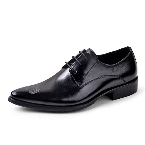 Generisch Herren Echtes Leder Uniform Kleiderschuhe Business Freizeit Derbys,Schwarz,46 von Generisch