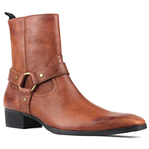 Generisch Herren Echtleder Chelsea Stiefel Schnalle und Reißverschluss Handgemachte Stiefel Blockabsatz Kleid Schuhe,Rot Braun 1,42.5 Generisch Herren Echtleder Chelsea Stiefel Schnalle und Reißverschluss Handgemachte Stiefel Blockabsatz Kleid Schuhe,Rot Braun 1,42.5 von Generisch