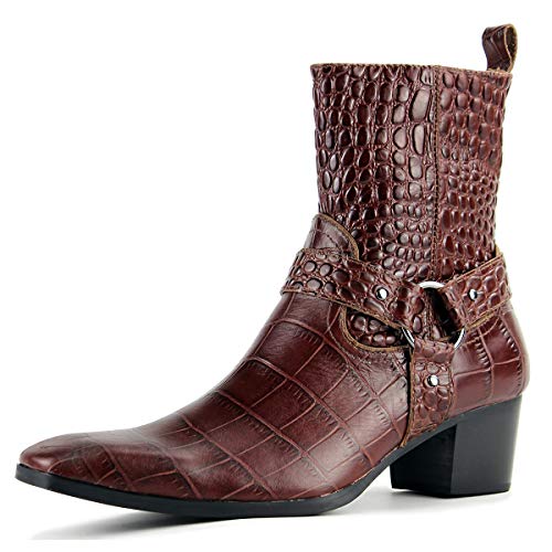 Generisch Herren Echtleder Chelsea Stiefel Schnalle und Reißverschluss Handgemachte Stiefel Blockabsatz Kleid Schuhe,Rot Braun 2,44.5 Generisch Herren Echtleder Chelsea Stiefel Schnalle und Reißverschluss Handgemachte Stiefel Blockabsatz Kleid Schuhe,Rot Braun 2,44.5 von Generisch