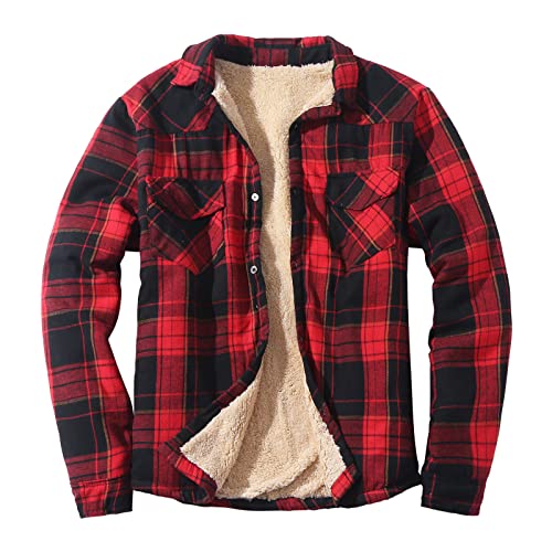 Generisch Herren Flanellhemd - Thermo Kariert Flanellhemd Teddyfutter Holzfäller Hemdjacke Fleecefutter Sweatjacke Winter Teddyfutter Winterjacke Übergangsjacke Flanellhemd Sherpa Innenfleece von Generisch