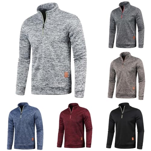Herren Zip Neck Sweatshirt Reißverschluss Waffel Pullover Männer Casual Langarm Sweatshirt Sweater Half Zip Winterpullover Fleecepullover Männer von Generisch