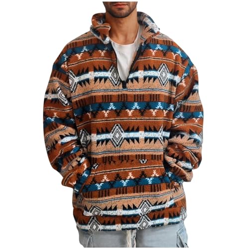 Generisch Herren Fleece Pullover Karierten Teddypullover Warm Fleecepullover Mit Taschen Langarm Revers Sweatshirt 1/4 Reissverschluss Y2K-Shirt Locker Lässig Sportshirt Winerpullover Plüschpullover von Generisch