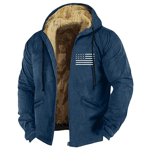 Generisch Herren Fleecejacke, Winter Wasserdichte Winddichte Warme Fleece-Futter Ski Regenmantel Mit Kapuze Winterjacke Militär Wintermantel Gefüttert Männer Arbeitsjacke Gothic (7XL, Navy) von Generisch