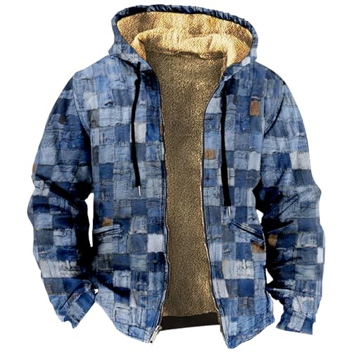 Herren Fleecejacke, Winterjacke Warm Gefüttert Fleece Winterparka Winddicht Outdoor Übergangsjacke Mit Kapuze Leather Jacket Men Winter For Holubar Parka Wellenstein (5XL, Blau) von Generisch