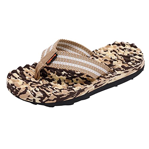 Generisch Herren Flip Flops Flacher leicht Slip On Bequeme Camouflage Muster Strand Hausschuhe Blaue Schuhe Herren (Khaki, 43) von Generisch