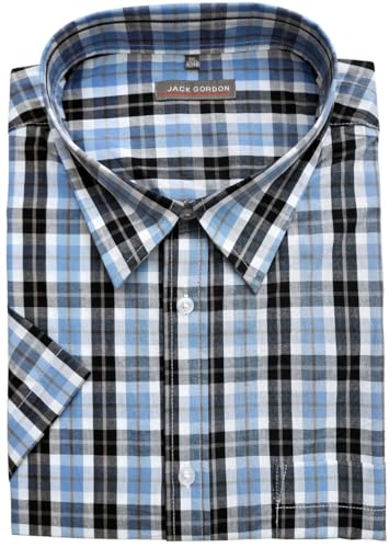 Generisch Herren Freizeithemd Jack Gordon mit Kentkragen Kurzarm Karo 5200-8180-Blau, Gr. L 41/42 von Generisch