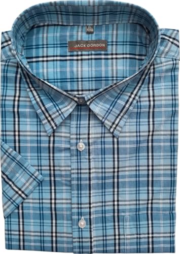Generisch Herren Freizeithemd Jack Gordon mit Kentkragen Kurzarm Karo 5200-8181-Blau, Gr. XL 43/44 von Generisch