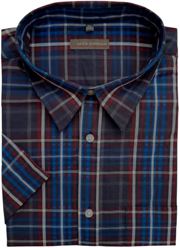 Generisch Herren Freizeithemd Jack Gordon mit Kentkragen Kurzarm Karo 5200-8182-Rot, Gr. 6XL 53/54 von Generisch