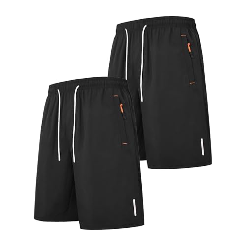 Generisch Herren Freizeithosen 2er Pack Trainingshose Leichte Jogginghose mit Reißverschluss Taschen und Tunnelzug Elastische Taille Sommershorts Kurz Hose Atmungsaktive Laufhose Sports Shorts von Generisch