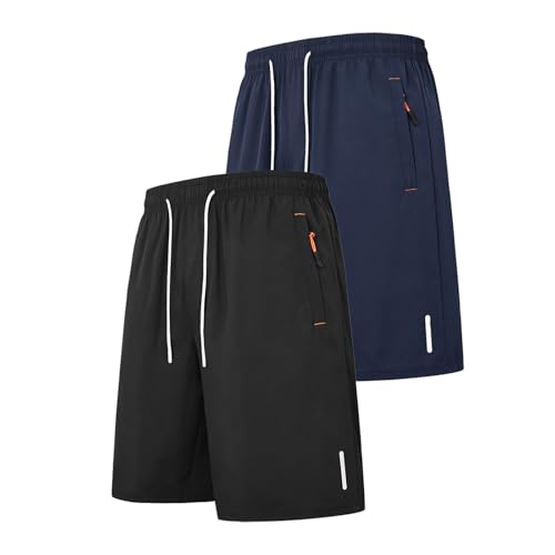 Generisch Herren Freizeithosen 2er Pack Trainingshose Leichte Jogginghose mit Reißverschluss Taschen und Tunnelzug Elastische Taille Sommershorts Kurz Hose Atmungsaktive Laufhose Sports Shorts von Generisch