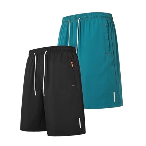 Generisch Herren Freizeithosen 2er Pack Trainingshose Leichte Jogginghose mit Reißverschluss Taschen und Tunnelzug Elastische Taille Sommershorts Kurz Hose Atmungsaktive Laufhose Sports Shorts von Generisch