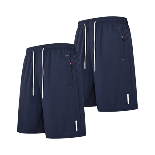 Generisch Herren Freizeithosen 2er Pack Trainingshose Leichte Jogginghose mit Reißverschluss Taschen und Tunnelzug Elastische Taille Sommershorts Kurz Hose Atmungsaktive Laufhose Sports Shorts von Generisch
