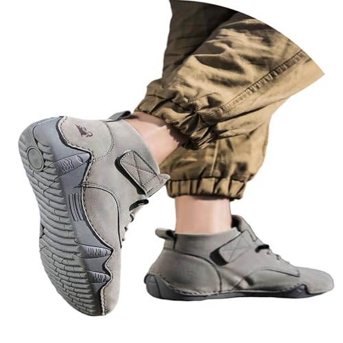 Generisch Herren Freizeitschuhe Outdoor-Stiefel Slip-On Flat Heel Bequeme Wanderschuhe für den Alltag mit Jeans Retro Schuhe Herren (Grey, 41) von Generisch