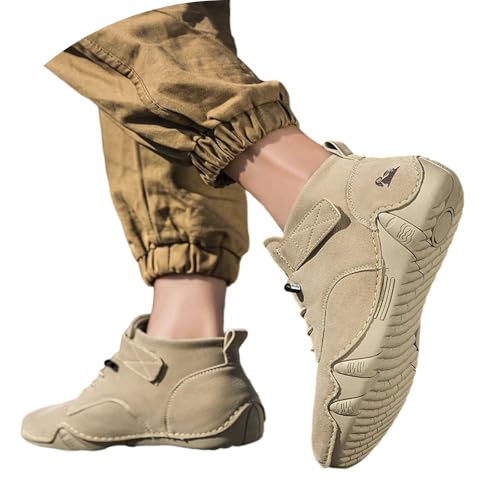 Generisch Herren Freizeitschuhe Outdoor-Stiefel Slip-On Flat Heel Bequeme Wanderschuhe für den Alltag mit Jeans Retro Schuhe Herren (Khaki, 48) von Generisch