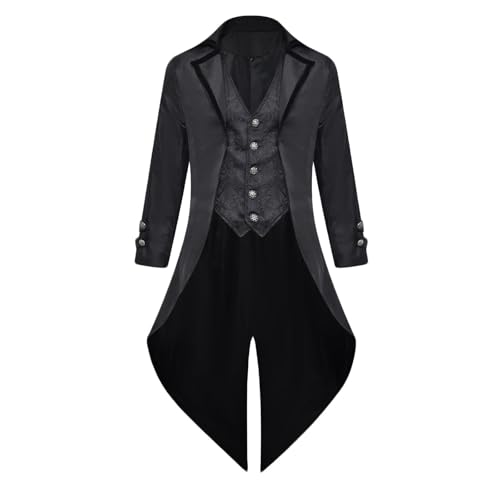 Generisch Herren Gothic Steampunk Frack Mantel Karneval Halloween Kostüm Mittelalter Viktorianischen Vintage Jacke Lange Party Cosplay Smokingjacken Renaissance Fasching Sakkos Kostüme von Generisch