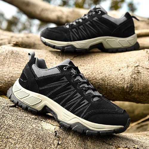 Generisch Herren Größe Echtleder Wanderschuhe rutschfeste Wanderschuhe wasserdichte Arbeitsschuhe (Schwarzer Khaki,47) von Generisch