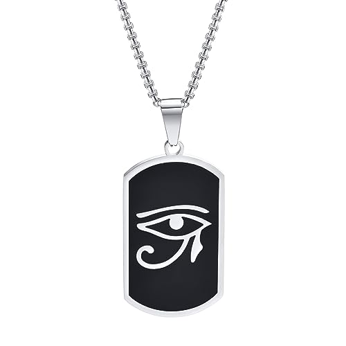 Generisch Herren Halskette Ägypten Auge Dog Tag Anhänger Edelstahl 55cm Kette Silber Retro Schmuck von Generisch