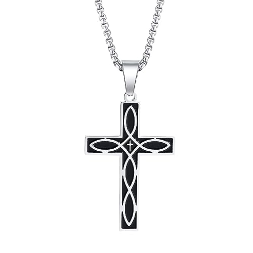 Generisch Herren Halskette Anhänger Kreuz Knoten Edelstahl 60cm Kette Retro Schmuck von Generisch