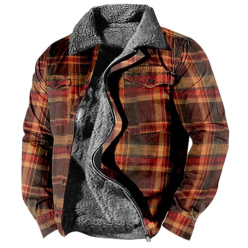 Generisch Herren Hemd, Kariert Übergangsjacke Freizeithemden Baumfäller Jacke Gefüttert Winter Pullover Männer Schwarz Weiß Thermojacke Mit Reißverschluss Arbeitsjacke (L, Multicolor) von Generisch