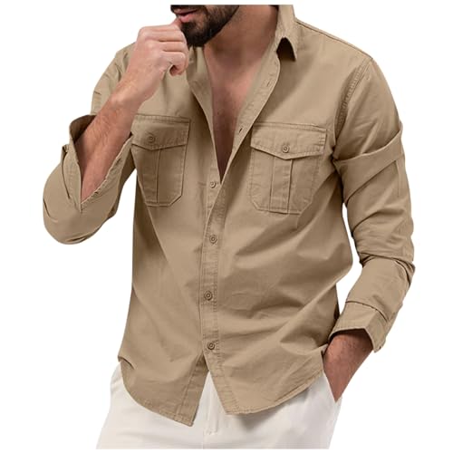 Generisch Herren Hemd Langarm, Regular Fit Herrenhemden Button Down Shirts Unifarben Freizeithemd Businesshemd (M, Khaki) von Generisch