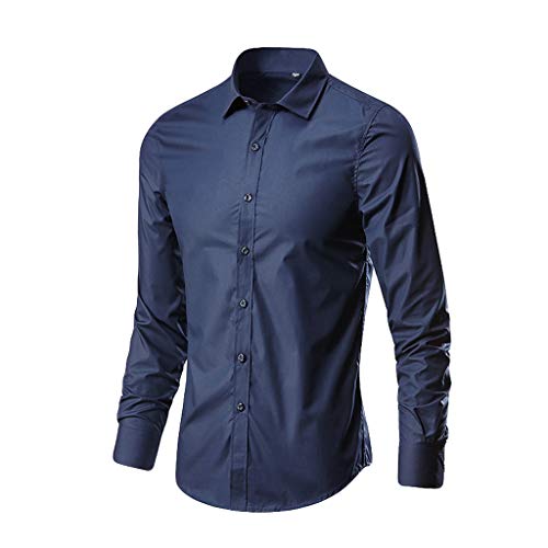 Generisch Herren Hemd Langarm Business Hemden Freizeit Regular Fit Bügelfrei Umlegekragen Button Down Slim Fit Freizeithemden Businesshemd Anzug Hemd für Business und Alltag Premium (Marineblau, XL) von Generisch