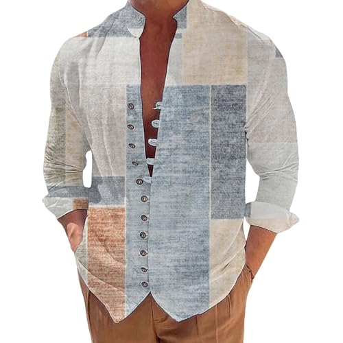 Generisch Herren Hemd Langarm Leinenhemd Freizeithemden mit Brusttasche Businesshemd Sommer Hemden Strand Business Hemd Herren Hemd Langarm Slim Fit Weiss Retro HemdThermo Oberteil Herren von Generisch