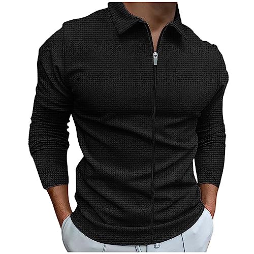 Generisch Herren Hemd Langarm Mit Reißverschluss, Freizeithemd Herren Langarm Modern Fit, Herrenhemd Waffelmuster Langarmhemd Stretch Karohemd Einfarbig Herrenhemden Leichtgewichts Hemden Casual| von Generisch