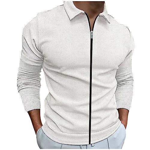 Generisch Herren Hemd Langarm Mit Reißverschluss, Freizeithemd Herren Langarm Modern Fit, Herrenhemd Waffelmuster Langarmhemd Stretch Karohemd Einfarbig Herrenhemden Leichtgewichts Hemden Casual| von Generisch