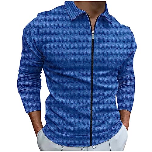 Generisch Herren Hemd Langarm Mit Reißverschluss, Freizeithemd Herren Langarm Modern Fit, Herrenhemd Waffelmuster Langarmhemd Stretch Karohemd Einfarbig Herrenhemden Leichtgewichts Hemden Casual| von Generisch