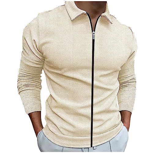 Generisch Herren Hemd Langarm Mit Reißverschluss, Freizeithemd Herren Langarm Modern Fit, Herrenhemd Waffelmuster Langarmhemd Stretch Karohemd Einfarbig Herrenhemden Leichtgewichts Hemden Casual| von Generisch
