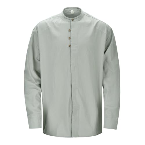Generisch Herren Hemd Leinenhemd Langarm Stehkragen Leinenshirt Button Down Regular Fit Sommer Freizeithemd Strandhemd Baumwolle Leinen Einfarbig Shirts (AG, 6XL) von Generisch