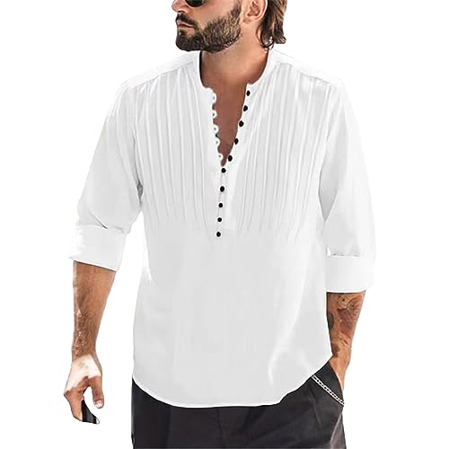 Generisch Herren Hemd Leinenhemd Langarm Stehkragen Leinenshirt Hemden Freizeithemd Casual Regular Fit Sommer Standhemd Herren Langarmshirt Schnell Trocknend Und Erfrischend von Generisch