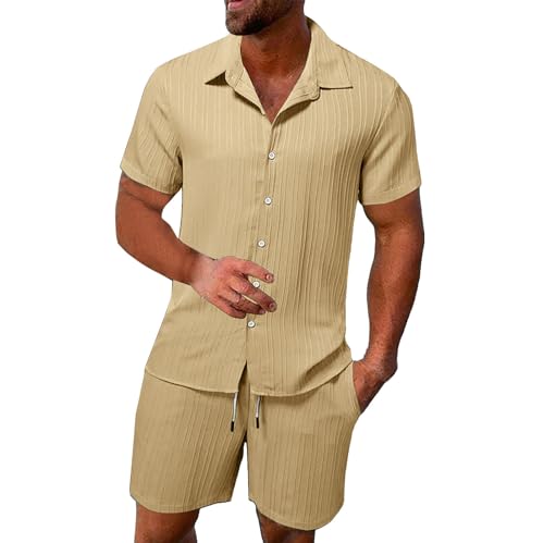 Generisch Herren Hemd MäNner Kurzarmhemd Und Kurze Hose Set Strand Outfit Sommerhemd MäNner Sommer Outfit Klamotten Teiler Jogginghose Herren 5XL üBergrößE Kurz von Generisch