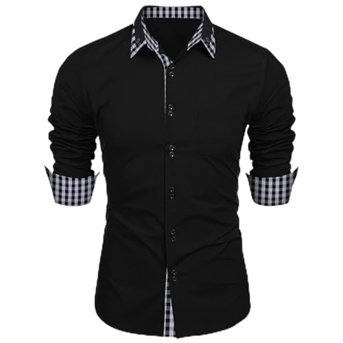 Generisch Herren-Hemd - Slim-Fit Herren-Hemden - Langarm-Hemden Männer Freizeit-Hemd Business Hemd MäNner Hemd Herren Langarm BüGelfrei Schwarz Herren Hemden Langarm Regular Fit XXL von Generisch