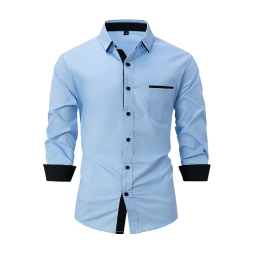 Generisch Herren Hemd - Slim-Fit - Langarm-Hemd Freizeithemd - Herrenhemden - Businesshemd - Anzug - Business- Freizeit Party - Kontrastfarben - Formale - Button Down Hemd - Pflegeleicht Bügelleicht von Generisch