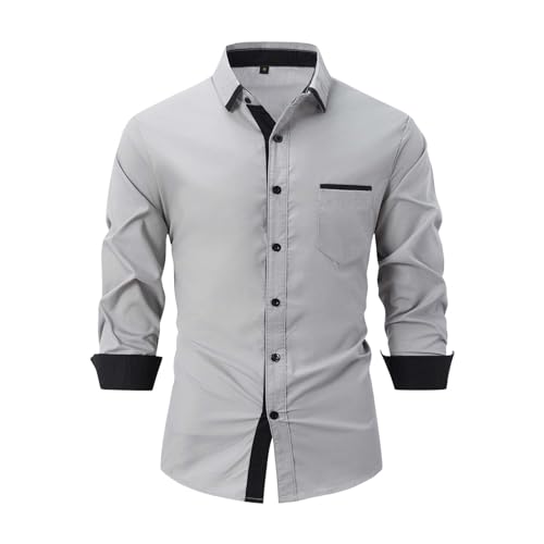 Generisch Herren Hemd - Slim-Fit - Langarm-Hemd Freizeithemd - Herrenhemden - Businesshemd - Anzug - Business- Freizeit Party - Kontrastfarben - Formale - Button Down Hemd - Pflegeleicht Bügelleicht von Generisch
