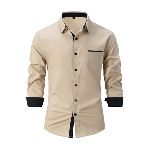 Generisch Herren Hemd - Slim-Fit - Langarm-Hemd Freizeithemd - Herrenhemden - Businesshemd - Anzug - Business- Freizeit Party - Kontrastfarben - Formale - Button Down Hemd - Pflegeleicht Bügelleicht von Generisch