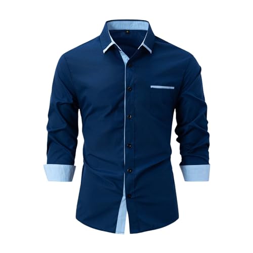 Generisch Herren Hemd - Slim-Fit - Langarm-Hemd Freizeithemd - Herrenhemden - Businesshemd - Anzug - Business- Freizeit Party - Kontrastfarben - Formale - Button Down Hemd - Pflegeleicht Bügelleicht von Generisch