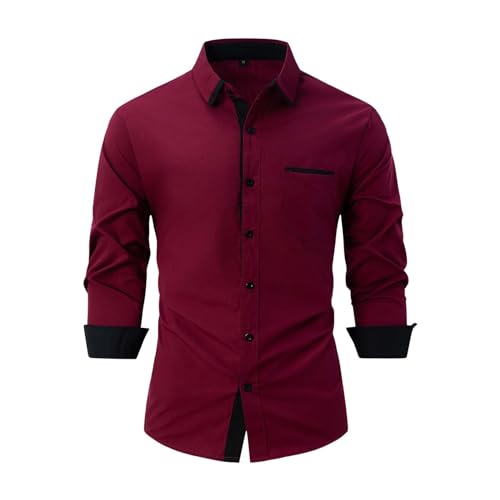 Generisch Herren Hemd - Slim-Fit - Langarm-Hemd Freizeithemd - Herrenhemden - Businesshemd - Anzug - Business- Freizeit Party - Kontrastfarben - Formale - Button Down Hemd - Pflegeleicht Bügelleicht von Generisch