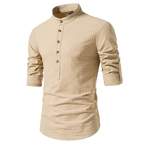 Generisch Hemd Herren Langarm Knitterfreie Hemden ohne Tasche für Männer Bügelfrei Anzug Business Büro Formeller Anlass Sweatshirts Vintage-Falten aus gewaschener Baumwolle von Generisch