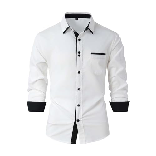 Generisch Herren Hemd Unifarben Stretch Langarm Männer Hemden Regular Fit Herrenhemden Freizeithemden Hemd Herren Sommer Baumwolle Langarmshirt Herren Schwarz Weiß Kariertes Hemd Herren Blau Weiß von Generisch