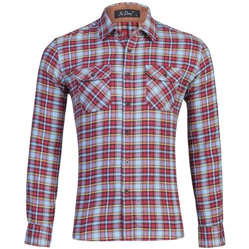 Generisch Herren Hemd mit Button-Down-Kragen, Ärmel Hemd Kariertes Freizeithemd Normale Passform Lange Herren Langarm T-Shirt Mit Stehkragen Baumwolle Modisches Karomuster von Generisch