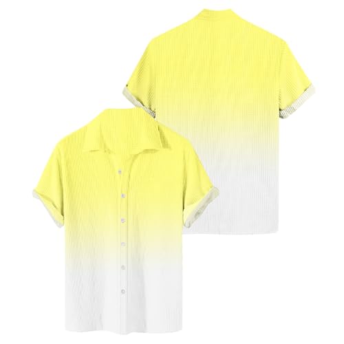 Generisch Herren Hemden, Kurzarm Freizeit Sommer Stretch Hemden Button Down Business Sommerhemden Gelbes Leinenhemd Männer Weiß Kurz Große Größen Leinen Freizeithemden (6XL, Gelb) von Generisch