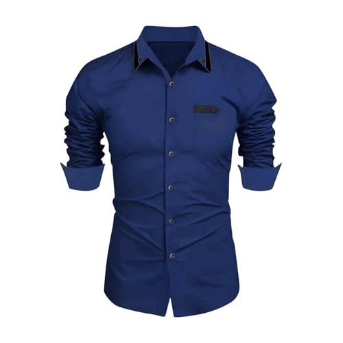 Generisch Herren Hemden, Langarm Button Down Shirts Sommer Strand Hemd Männer Casual Einfarbig Shirts Weißes Hemden (M, Navy) von Generisch