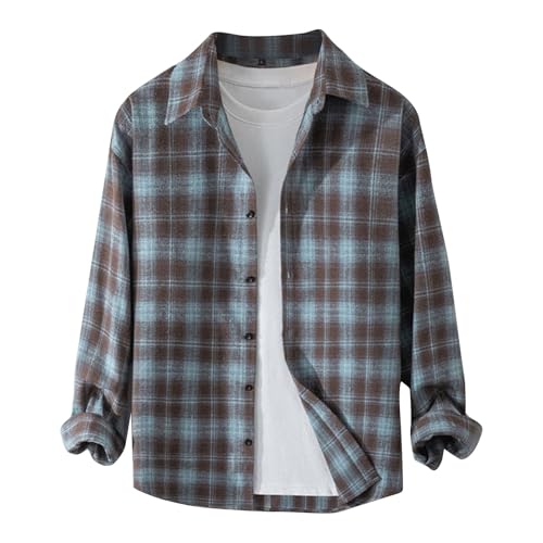 Generisch Herren Hemden Langarm, Karriert Trachtenhemd Regular Fit Freizeithemd Karohemden Button Down Shirts Baumwollhemd (L, Light Blue) von Generisch