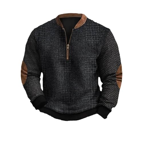 Generisch Herren Henley Pullover Langarmpullover Regular Fit Winterpullover Herren Vintage Strickpullover Einfarbiger Gestrickter Sweater für Alltag von Generisch