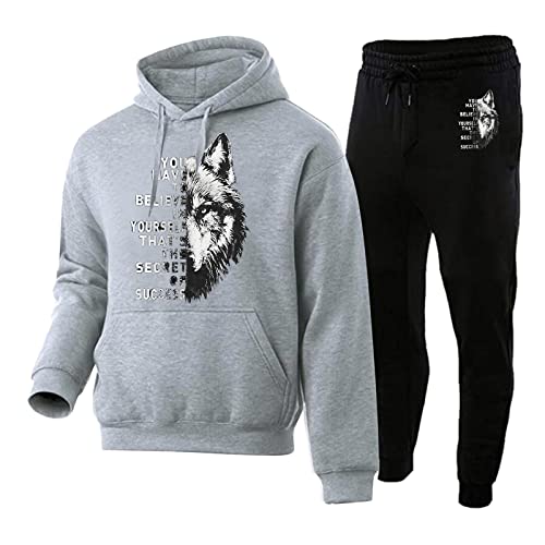 Generisch Herren Herbst Und Winter Mode Lockerer Casual Brief Muster Druck Mit Tasche Samt Hoodie Hoodie Hose Zweiteiler Herren Kapuzenpullover Mit 3D-Allover-Druck Farblich Passender Zweiteiliger von Generisch