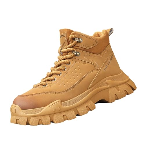 Generisch Herren High Top Mode Turnschuhe LäSsige Athletic Wanderschuhe Bequeme Chunky Sneakers Einfarbig Freizeitschuhe Rutschfeste Sportschuhe Outdoorschuhe Modische SchnüRsen Schuhe KnöChelschuhe von Generisch